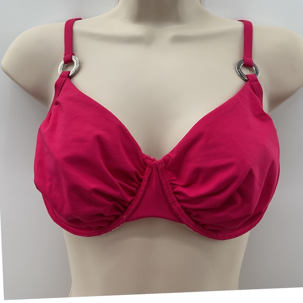 Captiva Magenta Pink Underwire Bikini‎ Top Ruched Silver O-Ring Size M 3330052D